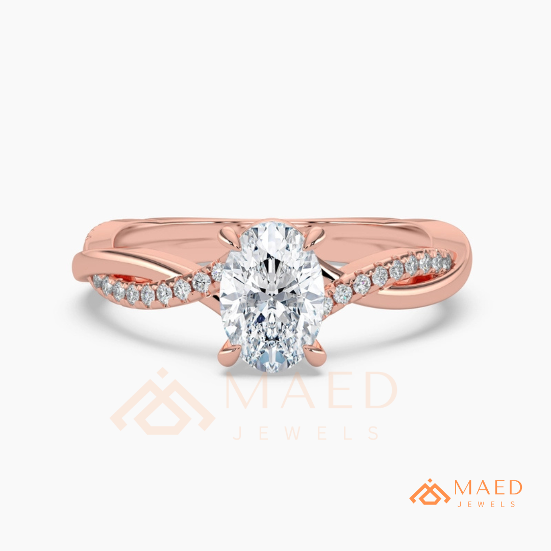 Oval Cut Twisted Infinity Engagement Ring in 14K Gold, Rose Gold & Silver | Entwined Pave Moissanite Wedding Ring for Women