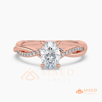 Oval Cut Twisted Infinity Engagement Ring in 14K Gold, Rose Gold & Silver | Entwined Pave Moissanite Wedding Ring for Women