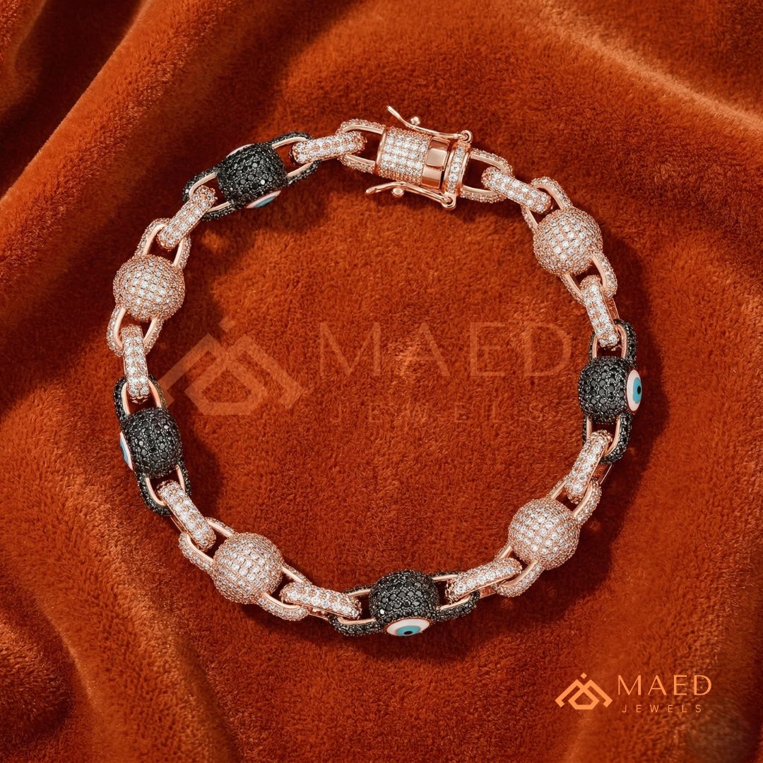 Luxury Diamond & Black Spinel Evil Eye Link Chain Bracelet