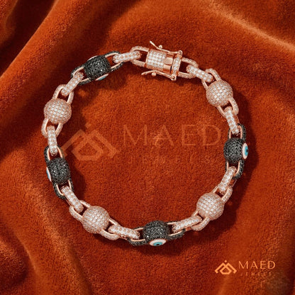 Luxury Diamond & Black Spinel Evil Eye Link Chain Bracelet