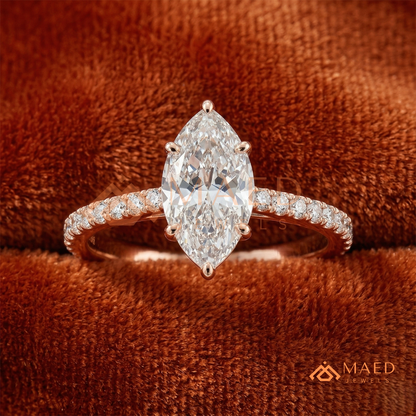 Classic Marquise [Gemstone Type] Solitaire Accent Ring in 14K Yellow Gold, Rose Gold & Silver
