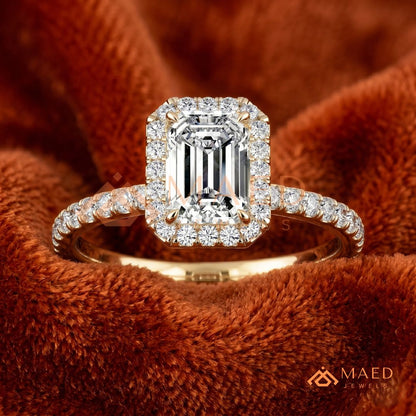 Emerald Cut Halo Engagement Ring in Sterling Silver, 14K Gold & 14K Rose Gold