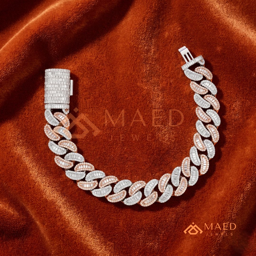 Iced Baguette Cuban Link Bracelet – 925 Silver, Gold & Rose Gold