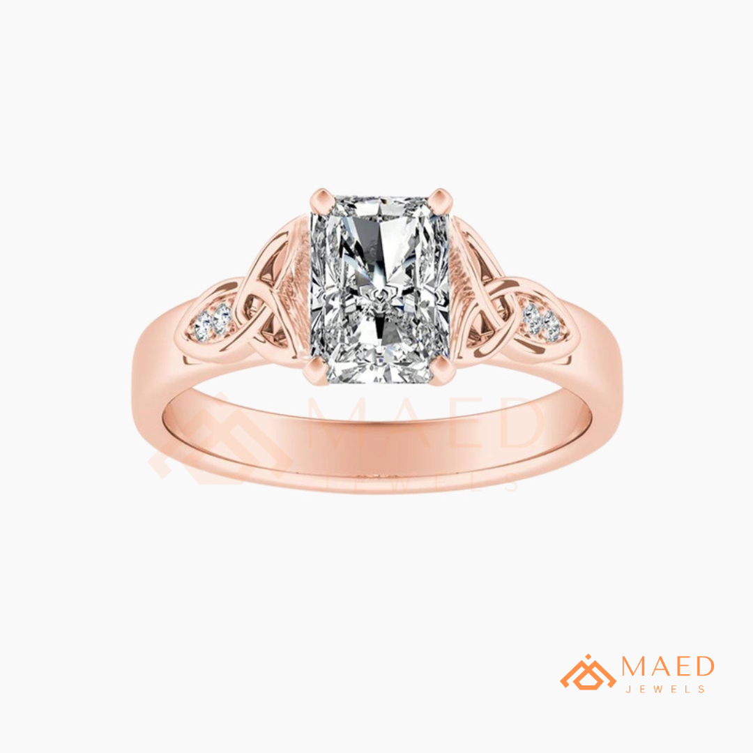 Radiant Cut 3-Stone Engagement Ring with Pear Side Gems & Pavé Band