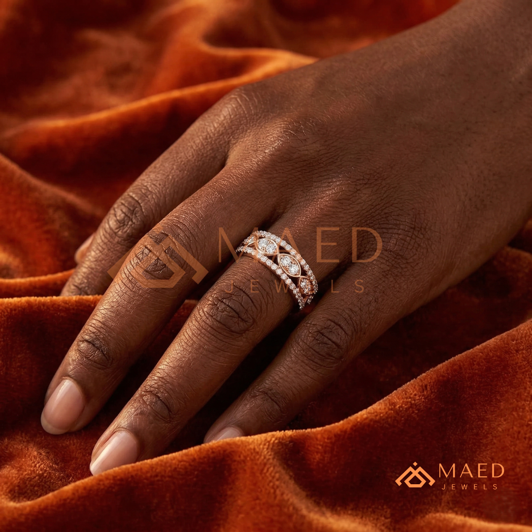 Amara Two-Tone Milgrain Filigree Ring – Available in Silver, 14K Yellow & Rose Gold