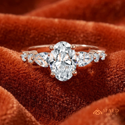 Devotion Oval and Pear Cut Multi-Stone Ring in 14K Yellow Gold, Rose Gold & Silver