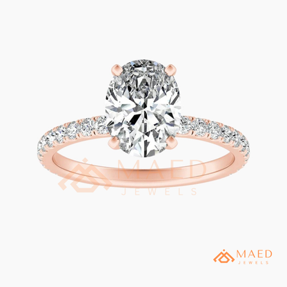 Oval Cut Moissanite Engagement Ring in 14K Gold, Rose Gold & Sterling Silver | Pave Diamond Simulant Wedding Band