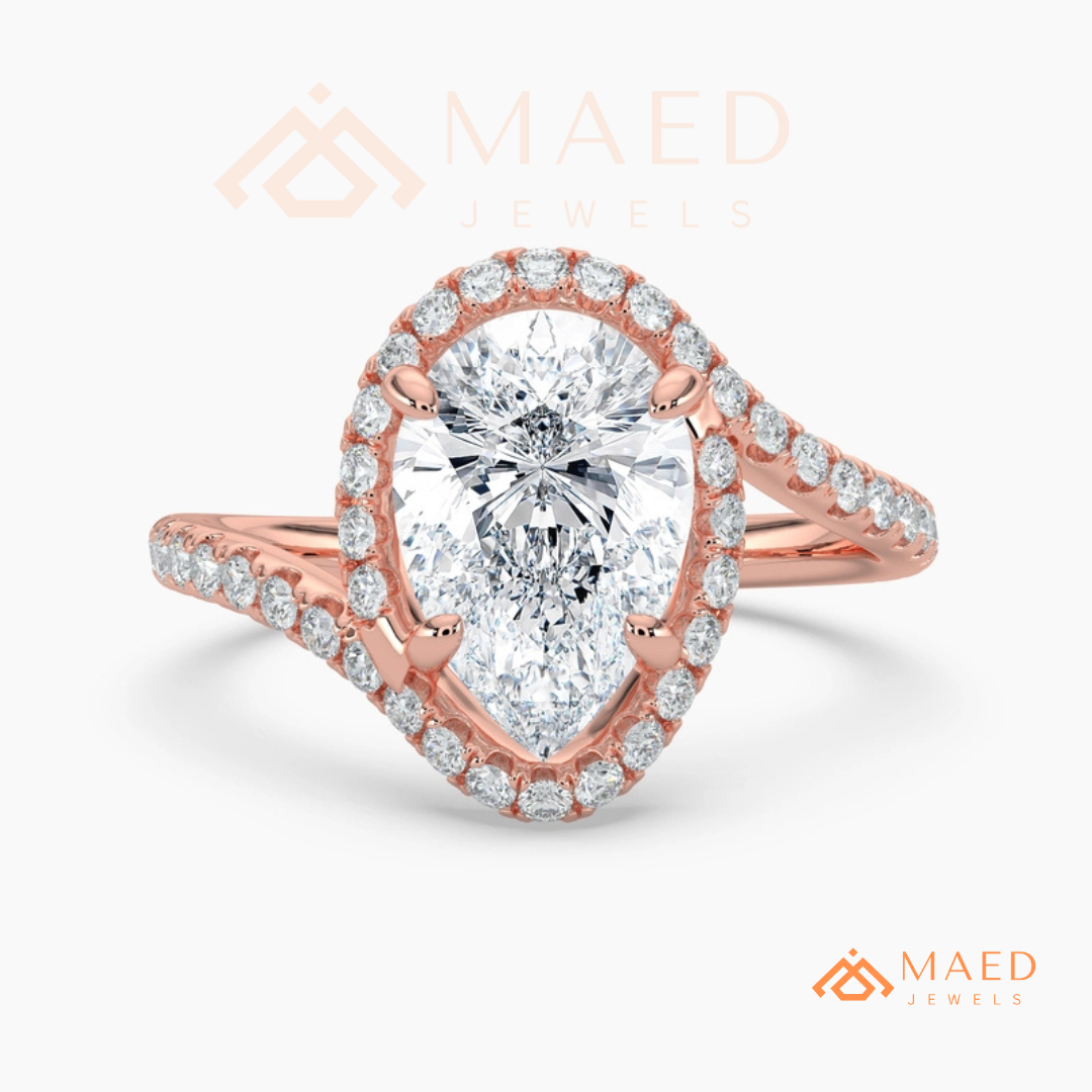Pear Cut Halo Bypass Engagement Ring in Sterling Silver, 14K Gold & 14K Rose Gold