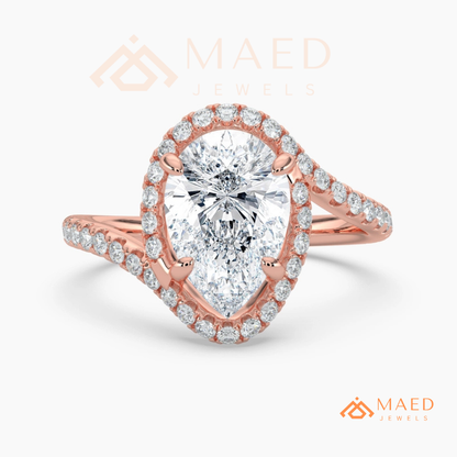 Pear Cut Halo Bypass Engagement Ring in Sterling Silver, 14K Gold & 14K Rose Gold