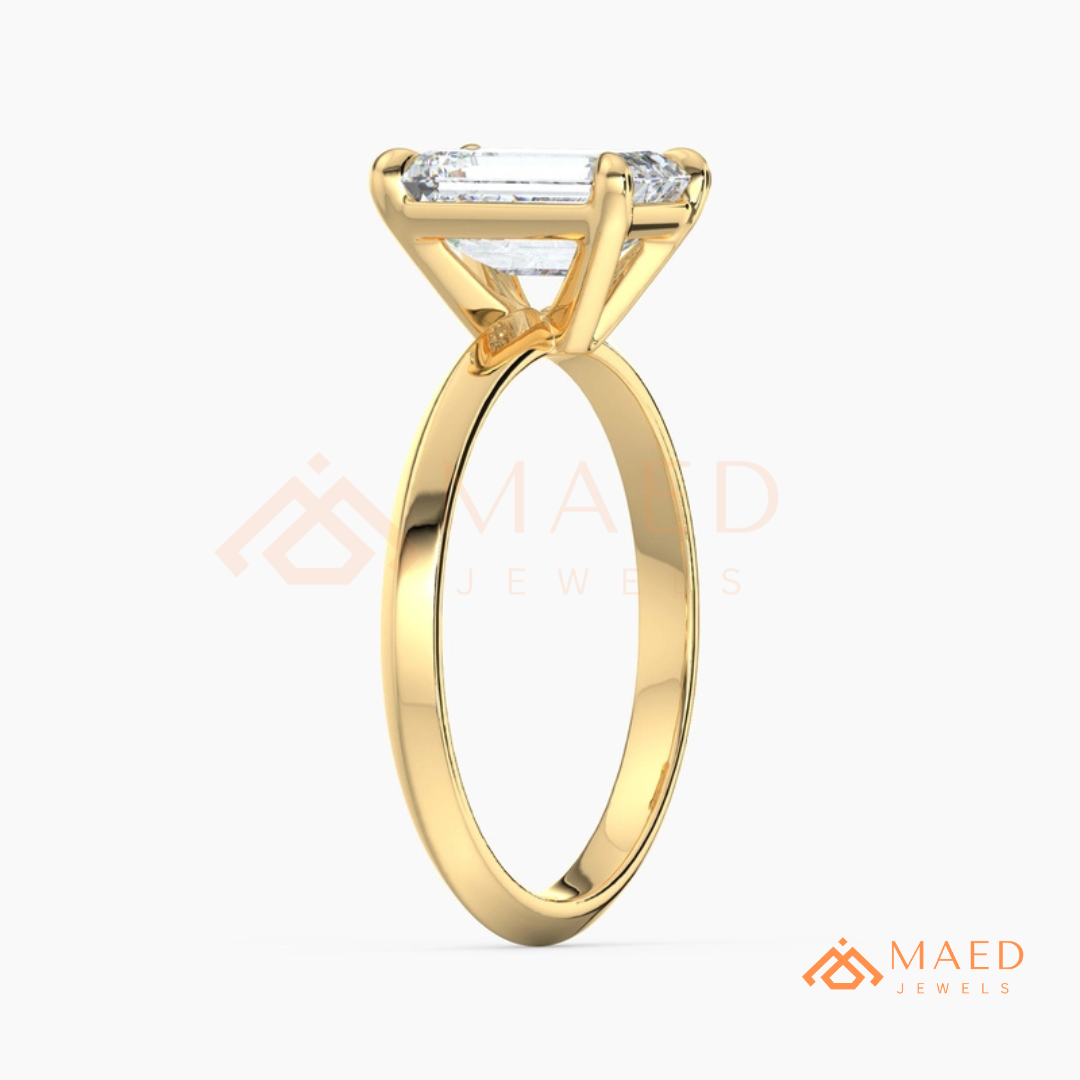 Classic Emerald Cut Solitaire Engagement Ring with Knife-Edge Band in Silver, 14K Gold & Rose Gold