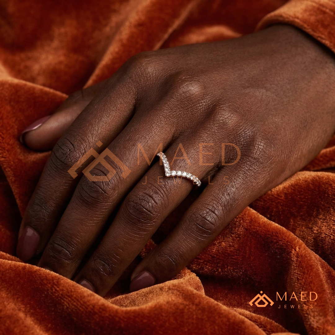 Curved V-Shaped Contoured Nesting Ring in Silver, 14K Yellow Gold, or Rose Gold