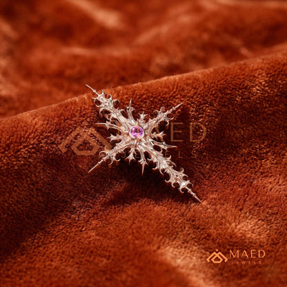 Gothic Starburst Cross Pendant – Thorn & Spike Filigree Necklace