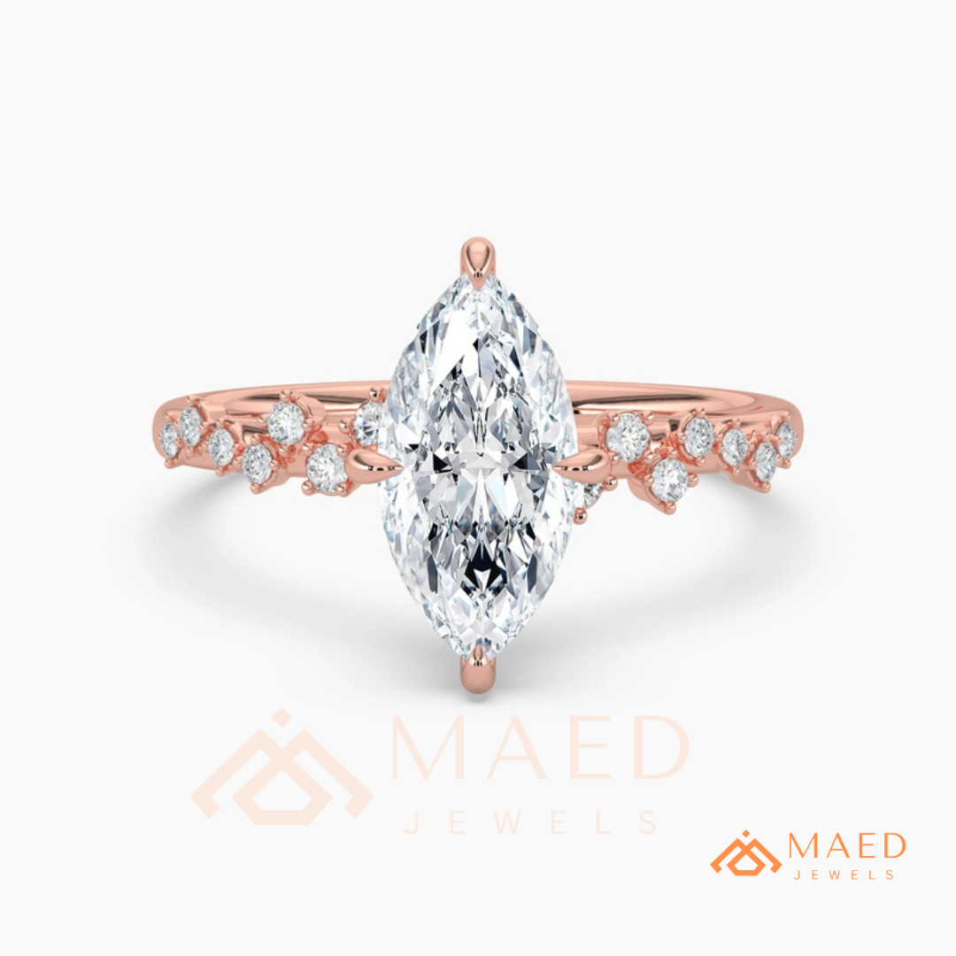 Vintage Marquise Cut Engagement Ring | Cluster Vine Band in 14K Gold, Rose Gold & Sterling Silver