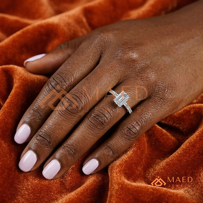 Classic Emerald Cut Solitaire Ring with Emerald Band Eternity Shank