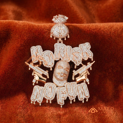 Iced Out "No Risk No Fun" Pendant - 14K Gold, Rose Gold & Silver Hip Hop Jewelry