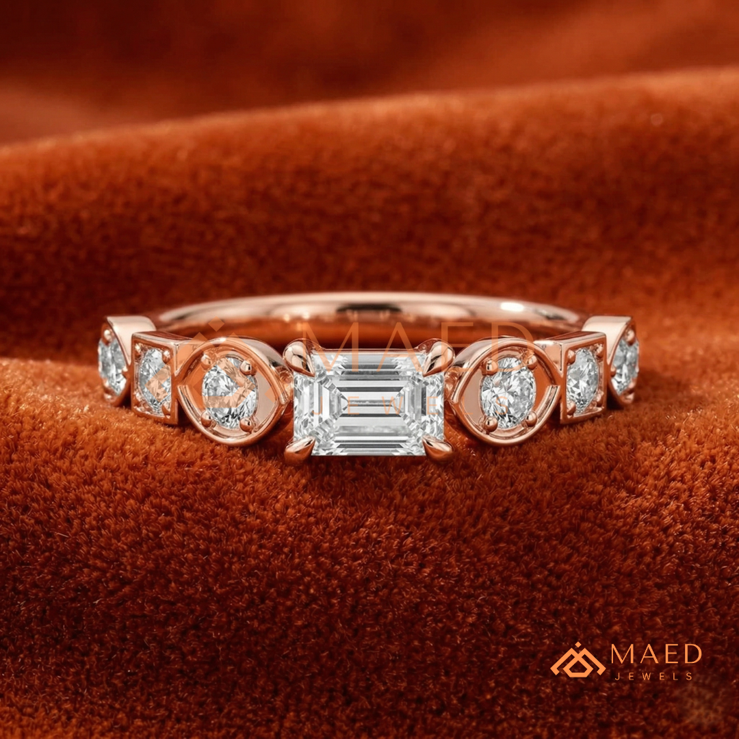 Vintage Emerald Cut Art Deco Engagement Ring in 14K Gold, Rose Gold & Silver