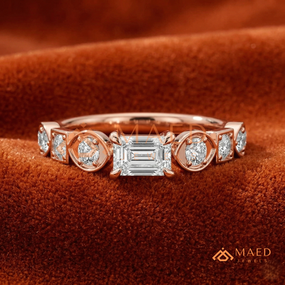Vintage Emerald Cut Art Deco Engagement Ring in 14K Gold, Rose Gold & Silver