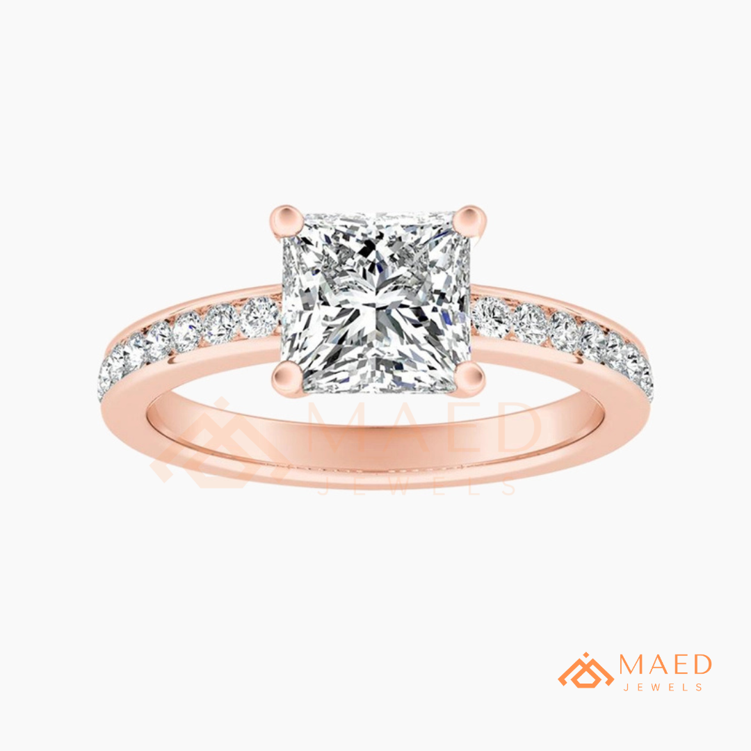 Princess Cut Diamond Engagement Ring | 14k Gold, Rose Gold & Sterling Silver Sparkle Solitaire Accented Band