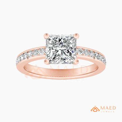 Princess Cut Diamond Engagement Ring | 14k Gold, Rose Gold & Sterling Silver Sparkle Solitaire Accented Band