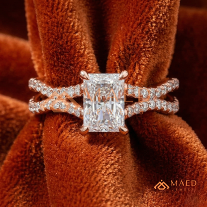 Radiant Cut Criss-Cross Engagement Ring in Sterling Silver, 14K Gold & 14K Rose Gold