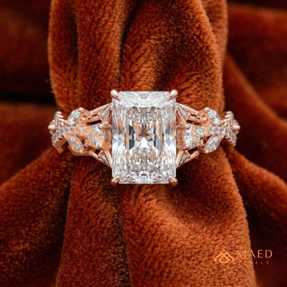 Radiant Cut Engagement Ring with Marquise Cluster Band in Silver, 14K Gold, & 14K Rose Gold