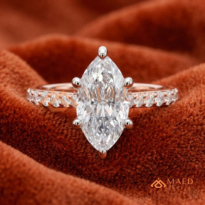 Vintage Marquise Cut Pavé Engagement Ring in Gold, Rose Gold  & Silver