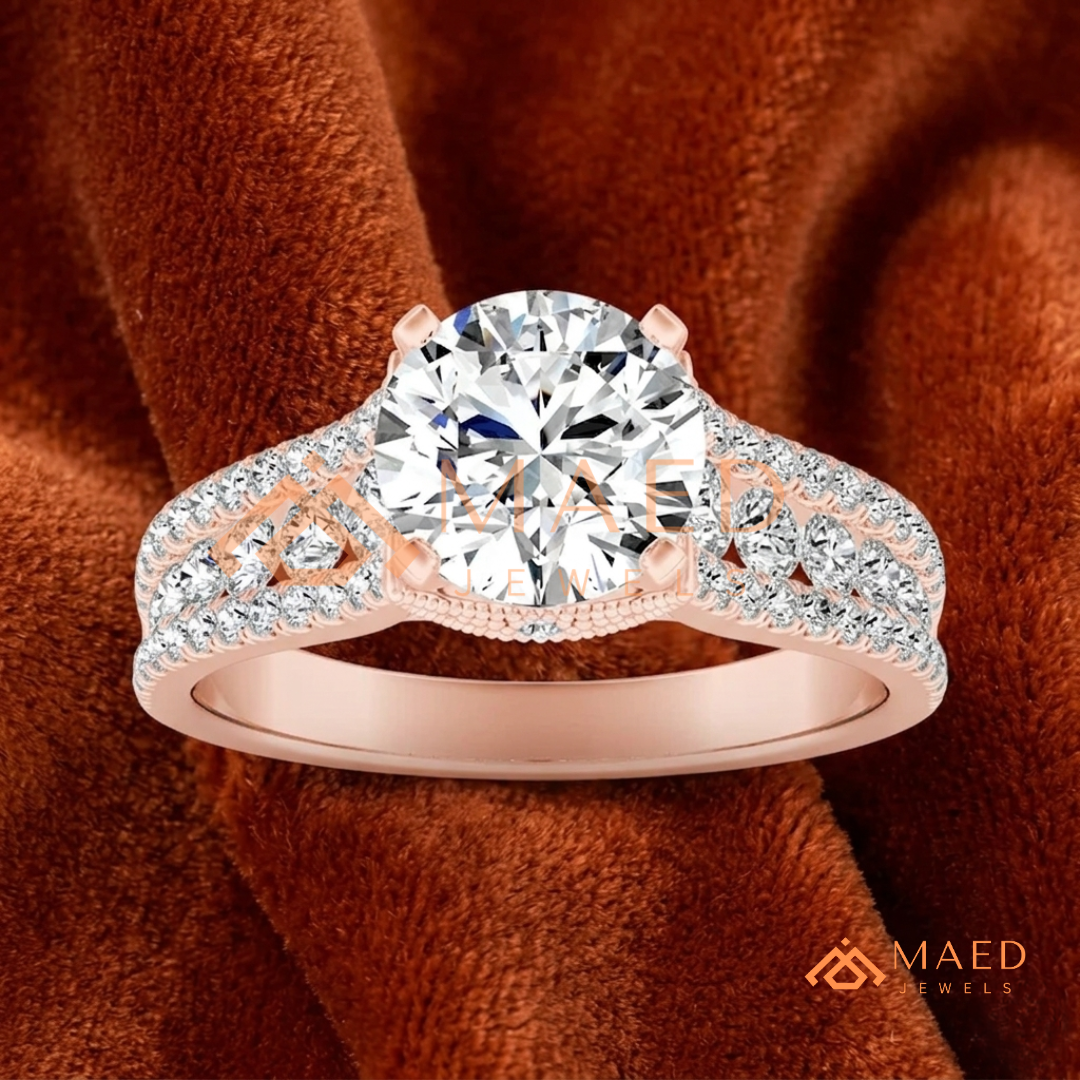 Multi-Row Pavé Split-Shank Engagement Ring – Glamour Diamond Ring