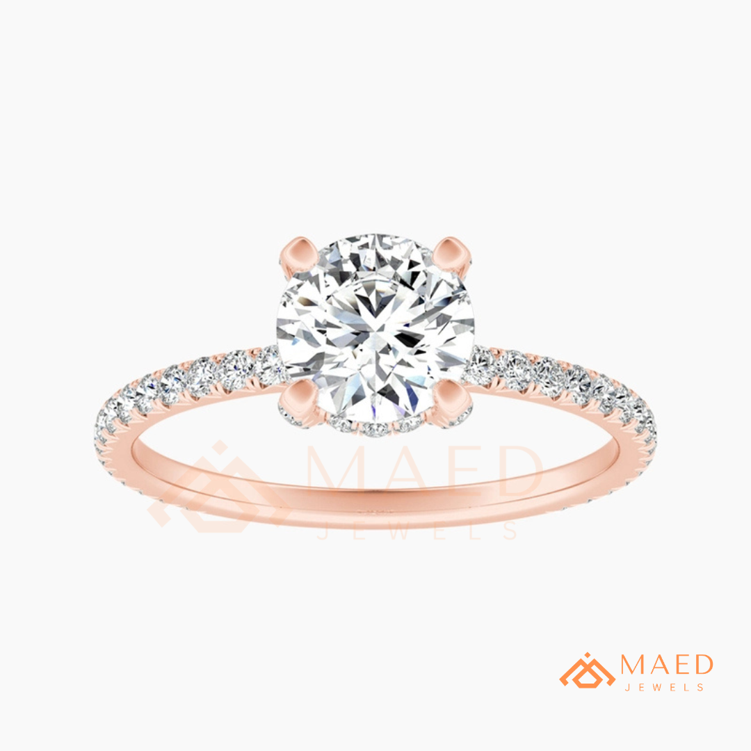 Classic Solitaire Engagement Ring with Pavé Band