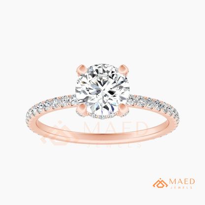 Classic Solitaire Engagement Ring with Pavé Band