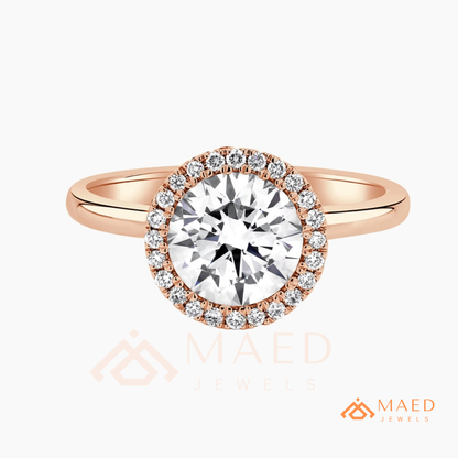 Classic Round Cut Moissanite Halo Engagement Ring in 925 Sterling Silver, 14K Gold & 14K Rose Gold | Solitaire Halo Wedding Ring for Women