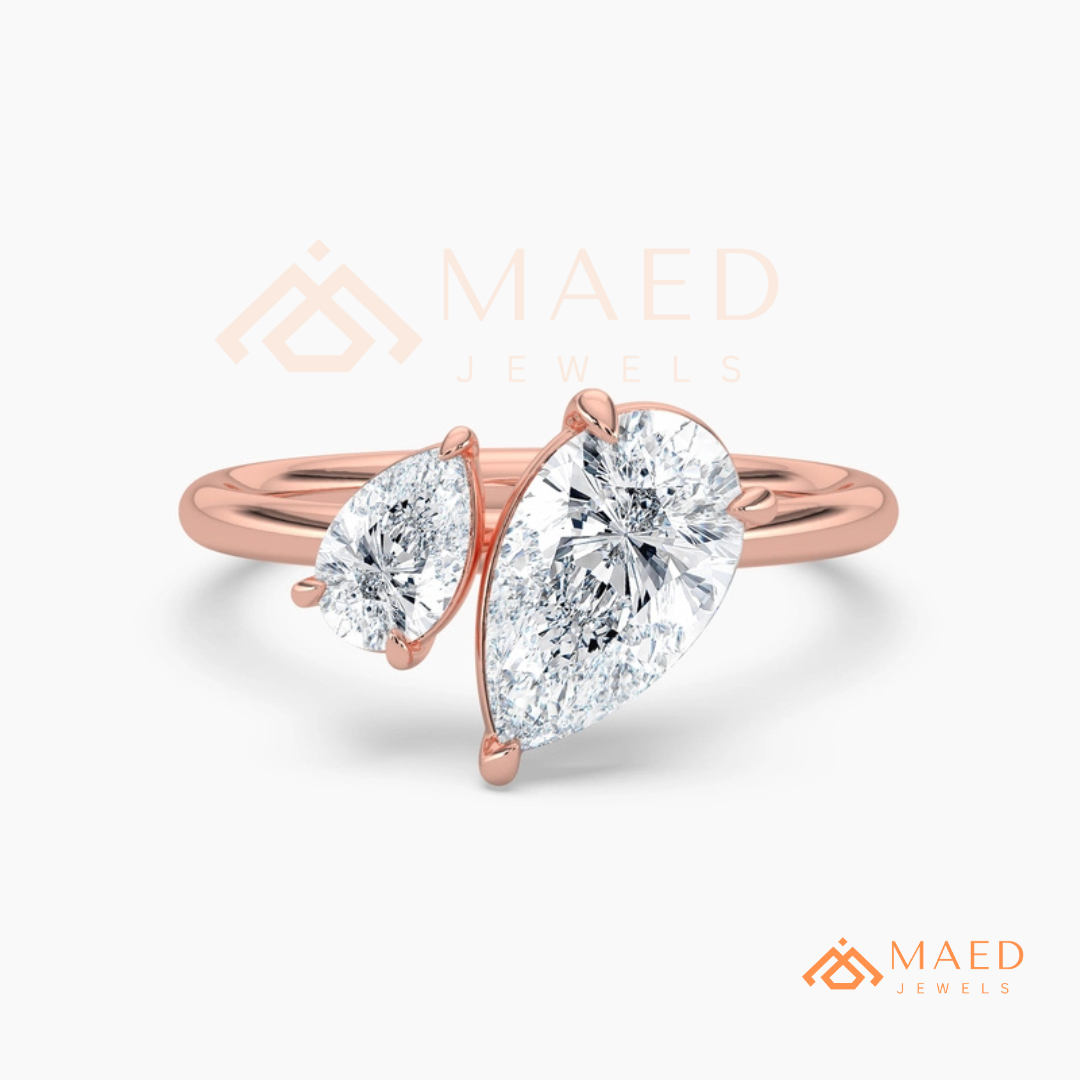 Toi et Moi Dual Pear Cut Bypass Engagement Ring in 14K Gold, Rose Gold & Silver