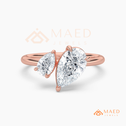 Toi et Moi Dual Pear Cut Bypass Engagement Ring in 14K Gold, Rose Gold & Silver