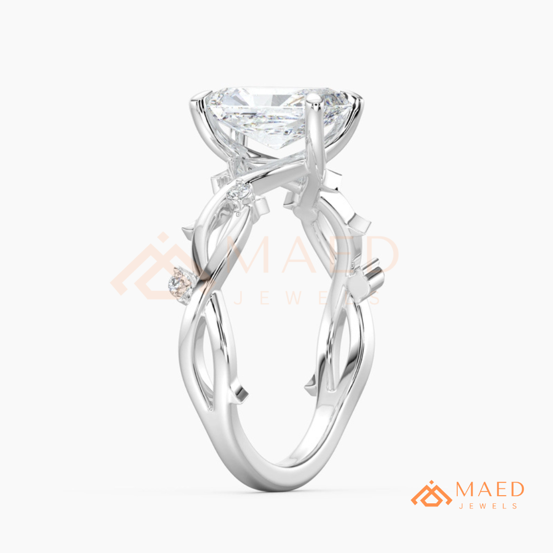 Enchanted Vine Radiant Cut Ring | Nature-Inspired Branch Wedding Band | 14K Gold, Rose Gold & Sterling Silver