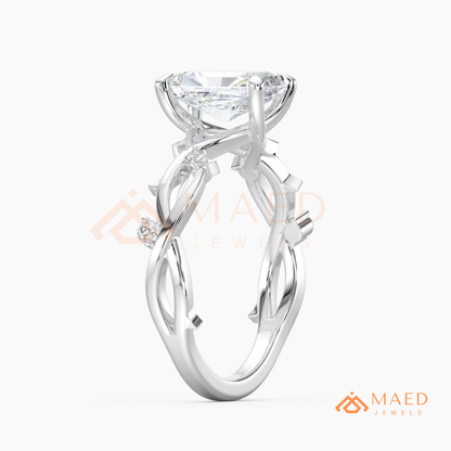 Enchanted Vine Radiant Cut Ring | Nature-Inspired Branch Wedding Band | 14K Gold, Rose Gold & Sterling Silver