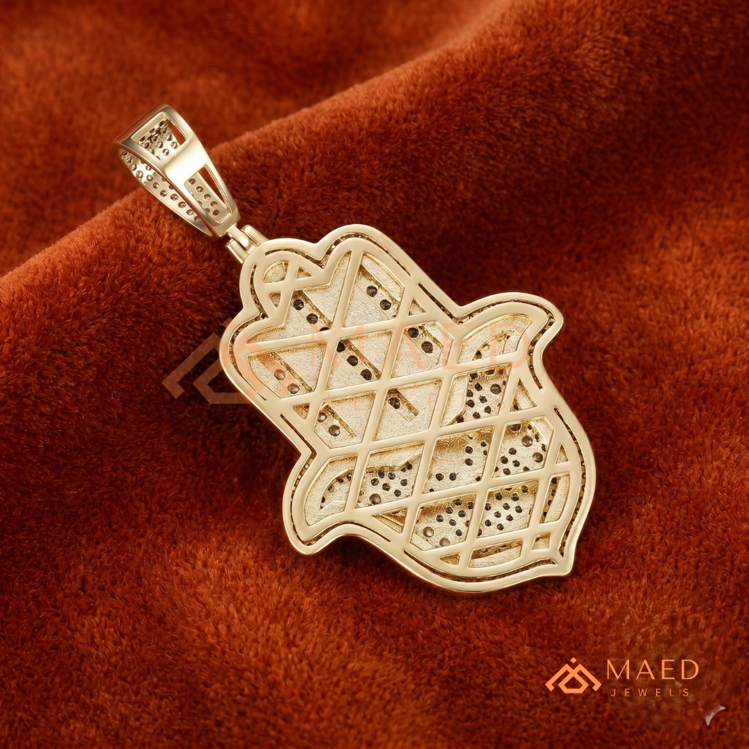 Iced Out Hamsa Hand Pendant Necklace | Sterling Silver, 14K Gold & Rose Gold