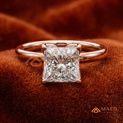 Princess Cut Hidden Halo Engagement Ring in 14K Gold & Sterling Silver