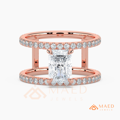 Radiant Cut Double Band Engagement Ring | Floating Open Spacer Pavé Cuff