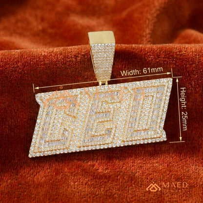 Custom "CEO" Baguette & Round Diamond Iced-Out Pendant in Silver, 14K Gold, & 14K Rose Gold