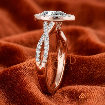 Pear-Cut Moissanite/Diamond Halo Engagement Ring with Twisted Pavé Band