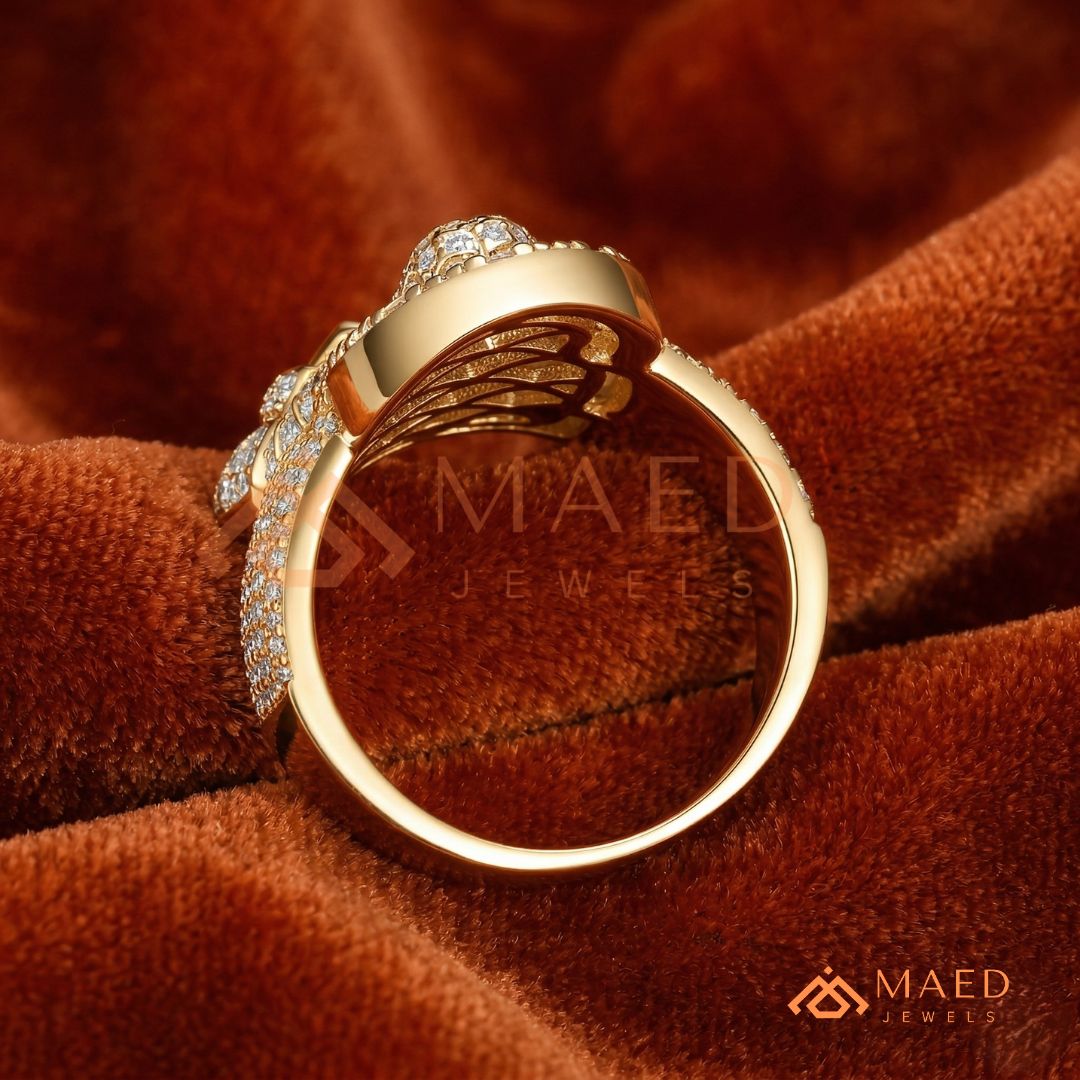 Men's Heavy Pave Crystal Jesus Portrait Ring in 925 Sterling Silver & 14K Gold Finish