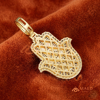 Iced-Out Hamsa Hand Pendant with Star of David & Menorah – Premium Micro-Pave Finish