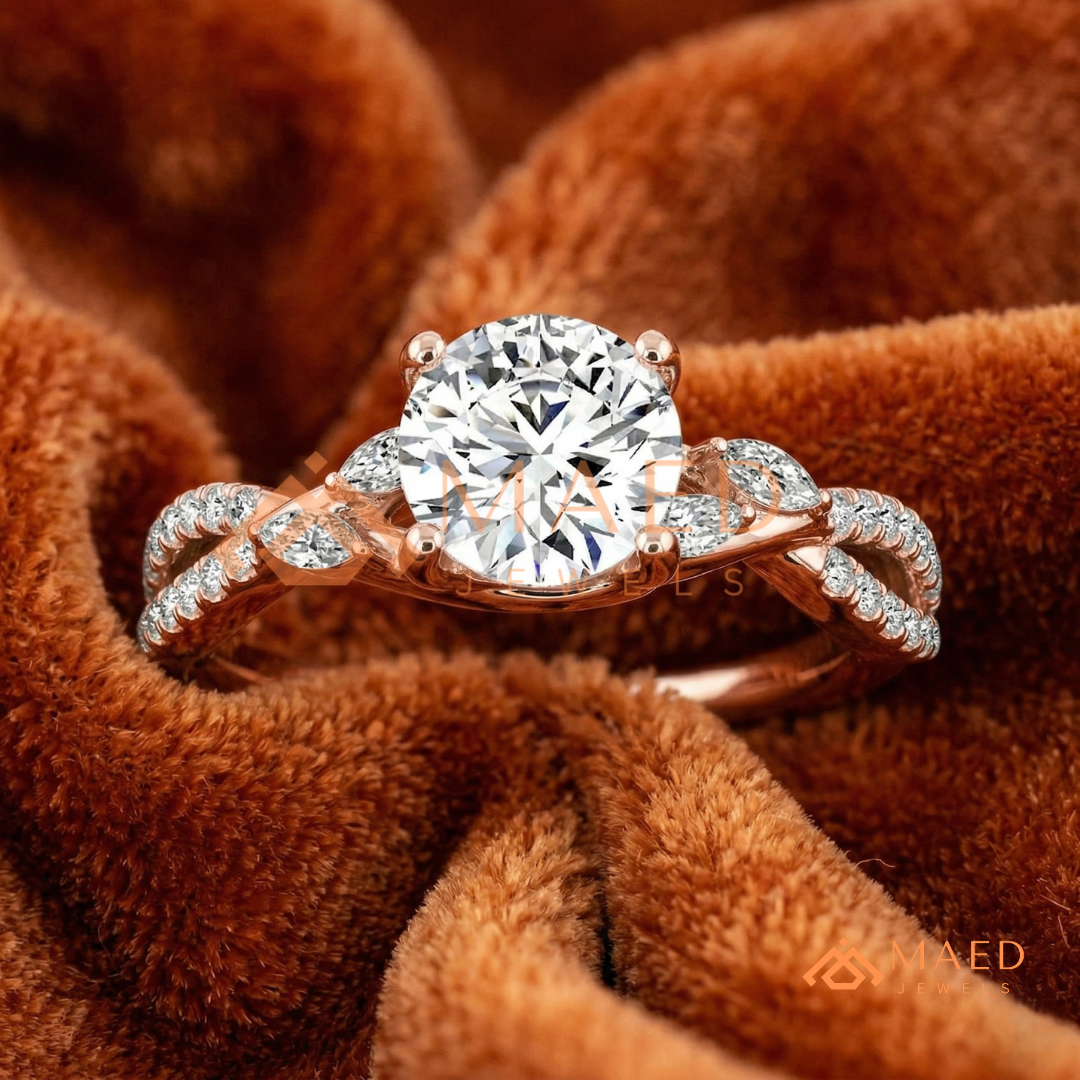 Enchanted Vine Round Brilliant Cluster Ring in 14K Yellow Gold, Rose Gold & Silver