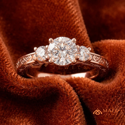 Past Present Future Round Cut Ring in 14K Yellow Gold, Rose Gold & Sterling Silver