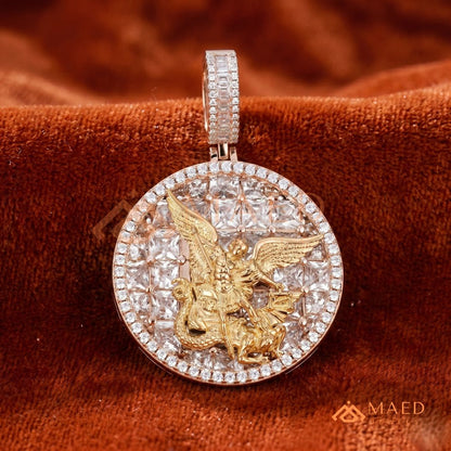 Saint Michael Medallion Pendant – Trillion Cut & Baguette Hip Hop Necklace