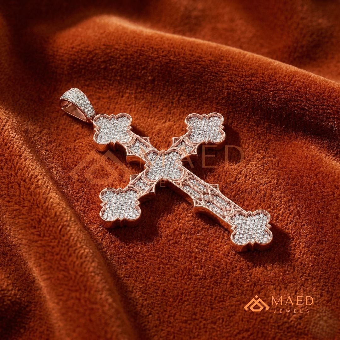 Byzantine Clover Cross Pendant – Iced Out Micro Pave Statement Necklace