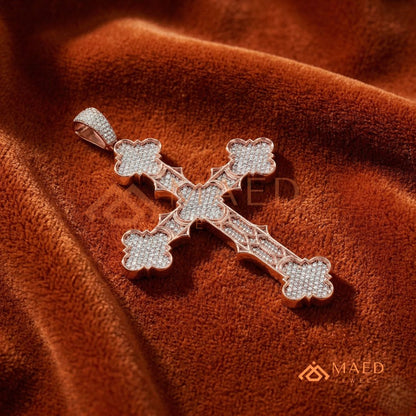 Byzantine Clover Cross Pendant – Iced Out Micro Pave Statement Necklace