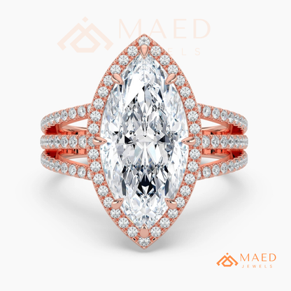 Classic Oval Cut Solitaire Engagement Ring with Split Shank Pave Band in Silver, 14K Gold & Rose Gold