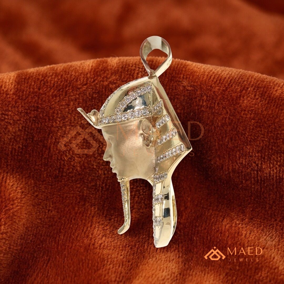Heavy Egyptian Pharaoh Mask Statement Charm – Diamond Cluster Pendant