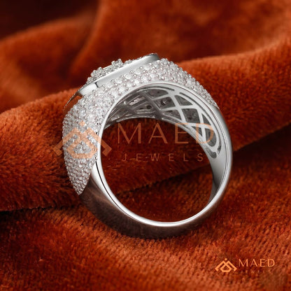 Heavy Multi-Row Baguette & Round Cluster Statement Ring – 14K Gold Wide Pinky Band