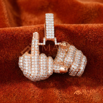 Ice Out Middle Finger Hand Gesture Pendant – Bold Statement Streetwear Jewelry